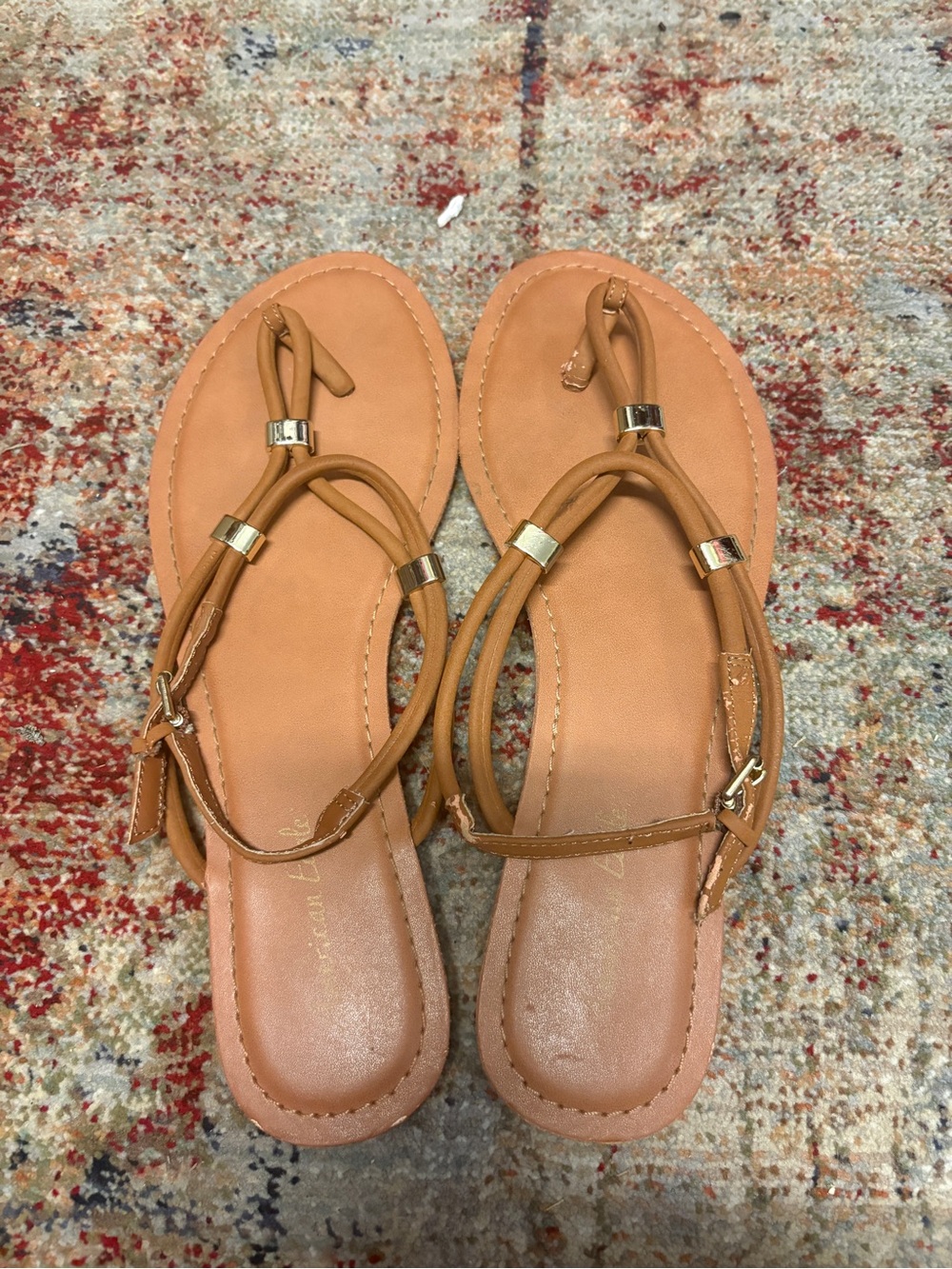 Leather-Look Tan Women's Sandals with Metallic Accents